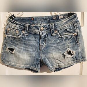 Miss Me Easy Shorts 28 Light Wash Distressed Embellished Denim